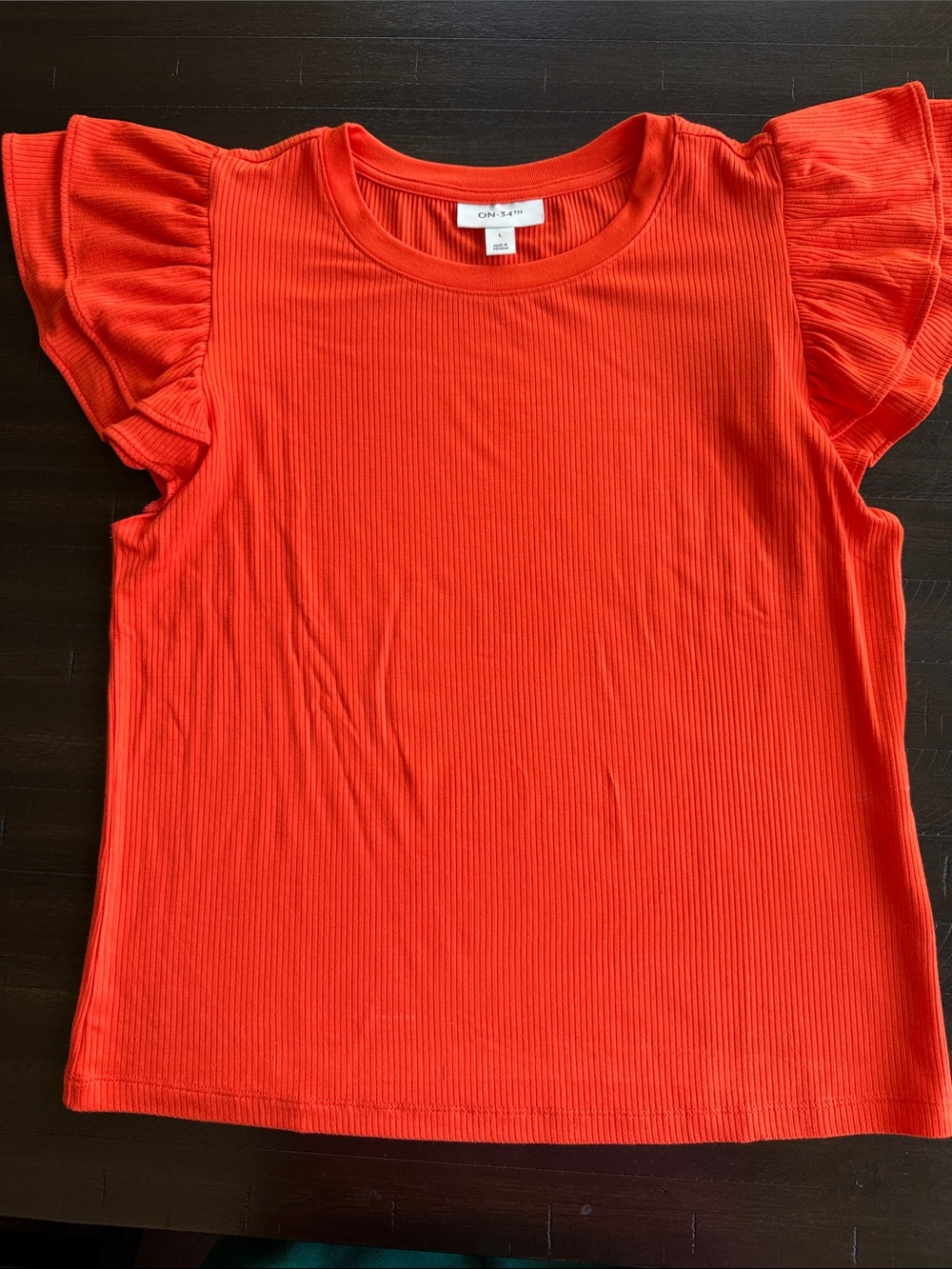 On 3-6M Bright Coral Red Ruffle Sleeve Tee